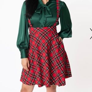 Red plaid skirt with suspenders